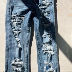 American Eagle Outfitters High Rise Distressed Blue Jeans